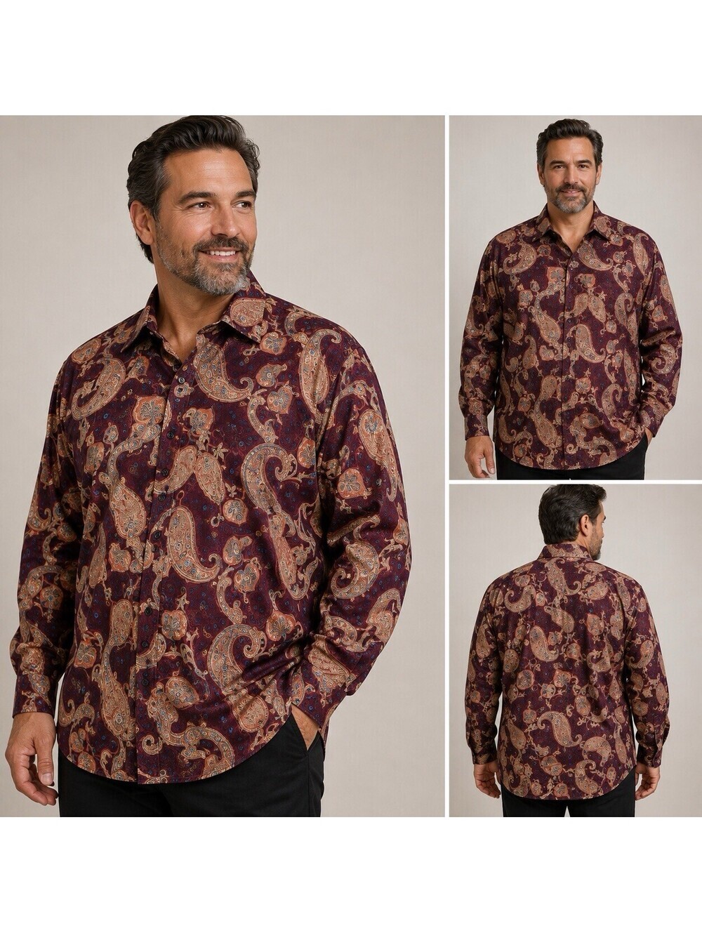 Tasso Elba Mens XXL Maroon Red Paisley Long Sleeve Cotton Button Down Shirt